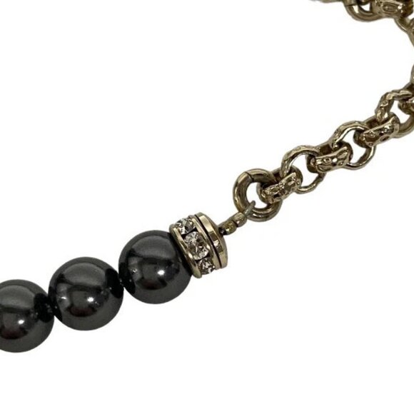 CHANEL CC Logo Rhinestone Black Heart Bracelet 8.2" Gold Tone Auth w/Box D-2300 - Picture 4 of 8